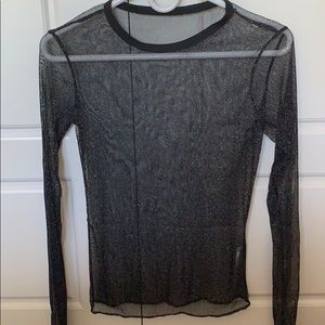 Black Sheer Long Sleeve With Silver Sparkles